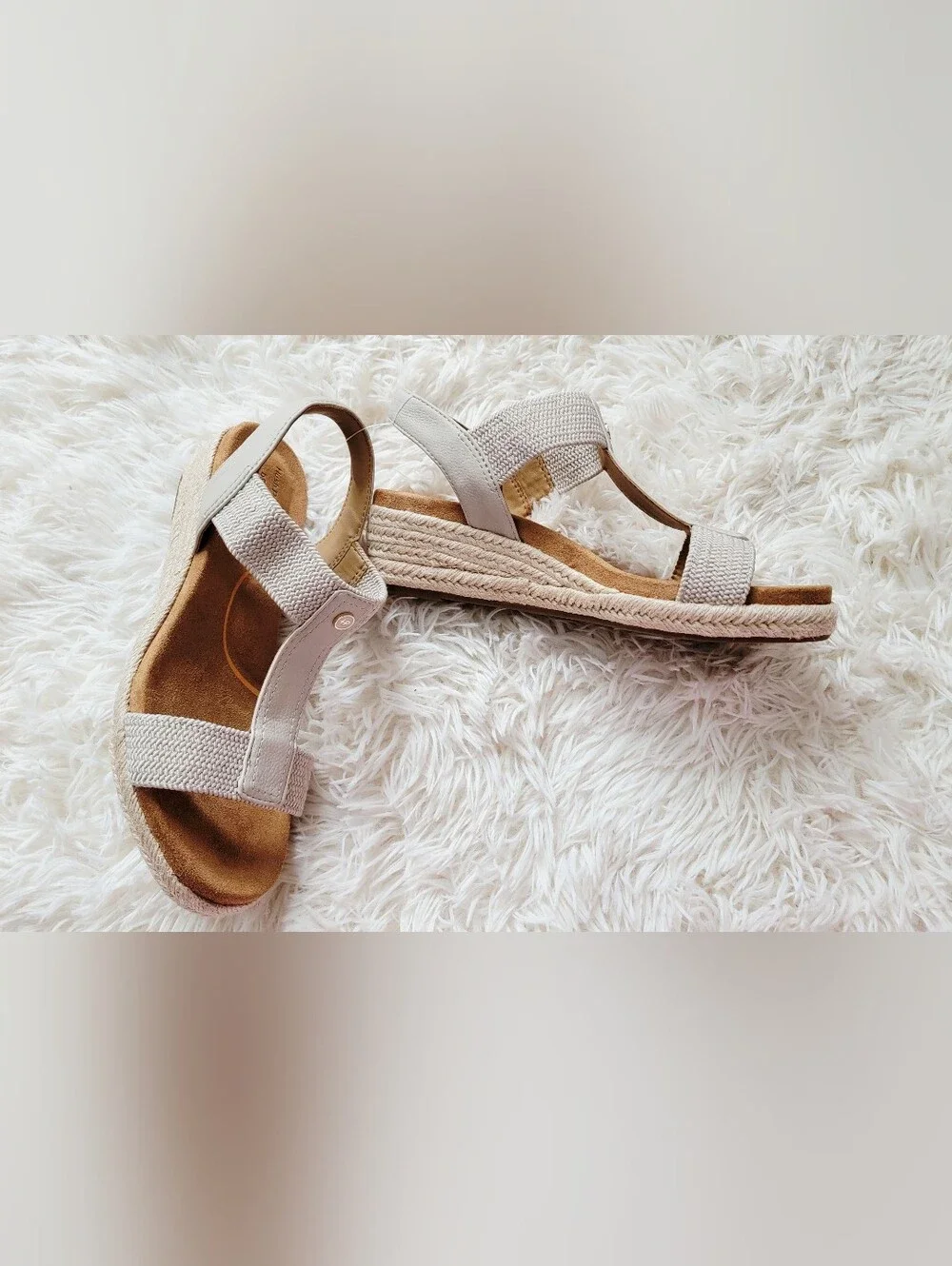 New Hush Puppies Neutral Woven T-Strap Wedge Sandals - Women